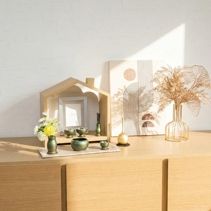 北欧風 おうち型 ミニ仏壇「天の舞 - Petit - プティ」仏具セット