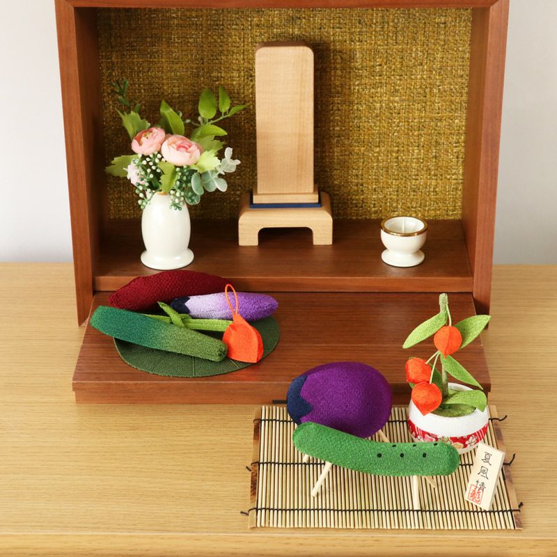 初盆3点セット 新盆セット お盆飾り 白紋天 精霊馬 お供え物 ちりめん