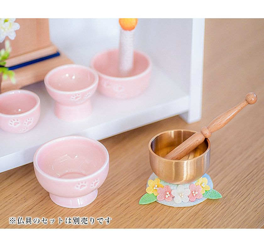 ペット仏具 おそらの花おりん3点セット(りん+りん棒+土台) 真鍮製