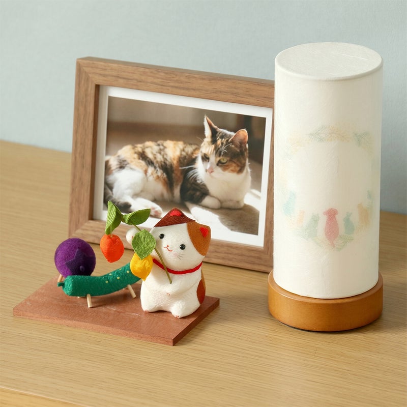 ペット用お盆セット 盆提灯＆ちりめん 三毛猫とお盆飾り (40-889) 縮緬 