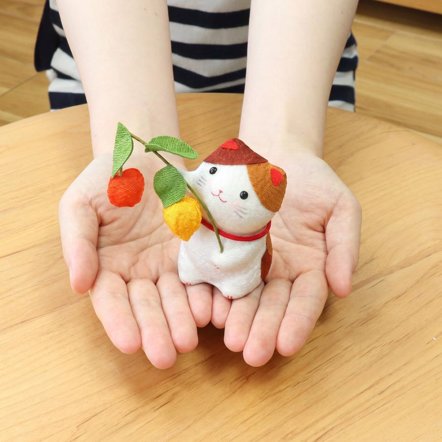 お盆飾り ちりめん 三毛猫とほおずき (40-877B) ペット 供養 縮緬