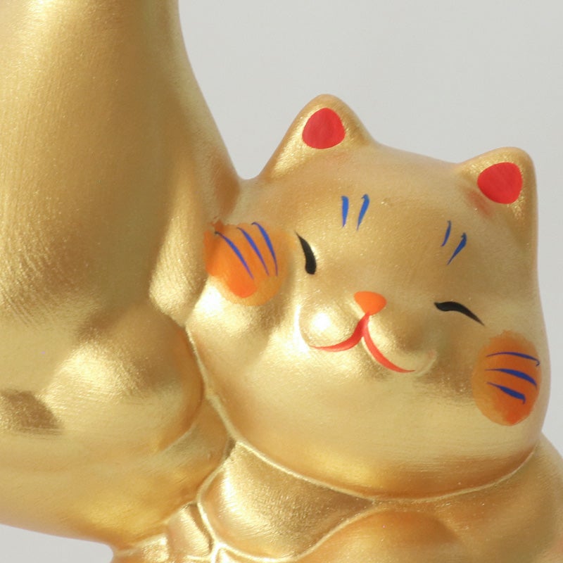 剛腕まっちょ招き猫 金銀セット（大）(18-305) 素焼陶製 開運 幸運